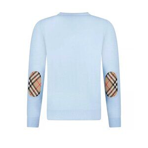 Burberry Women’s Bempton Vintage Check Patches Wool Sweater Pale Blue S 8091037